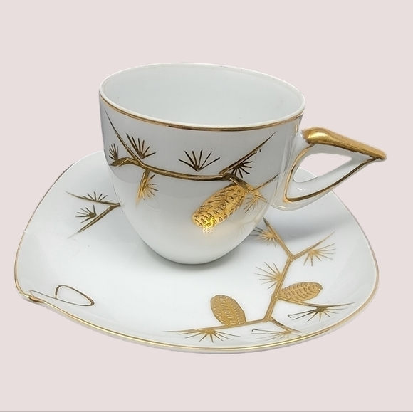 TREND GOLD Pine By Tea Cup & Saucer Bone China Gold Trim - Picture 1 of 11